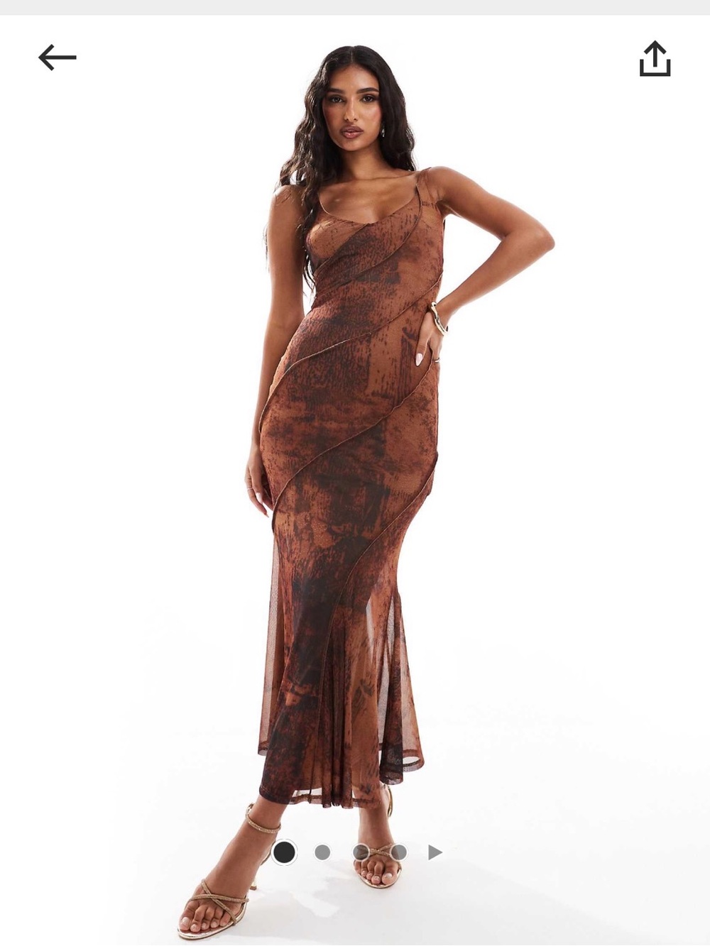 ASOS Brown Marble-Print Midi Slip Dress